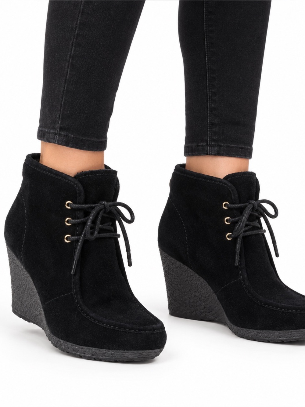 Michael Kors Rory Black Suede Wedge Ankle Winter Boots Women's Size 5M
